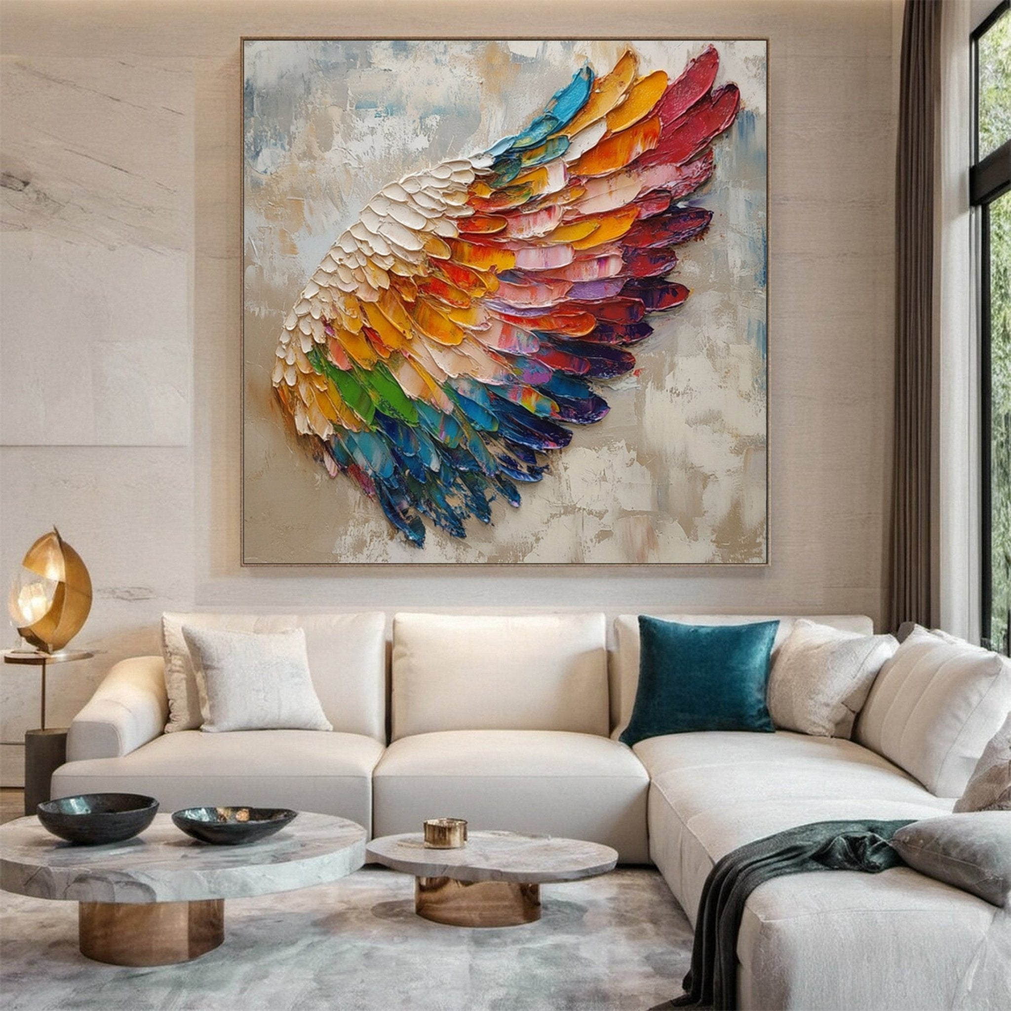 3D Heavy Texture Rainbow Angel Wing Oil Painting JK0078 - Viral Wall Art